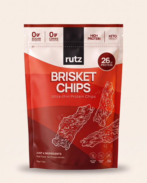 Bolsa de rutz brisket chips, chips de brisket de res ultra-delgados, 26 g de proteína, 35 g