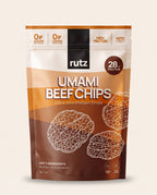 Bolsa de rutz umami beef chips, chips de res marinados en salsa de soya, 28 g de proteína, 35 g